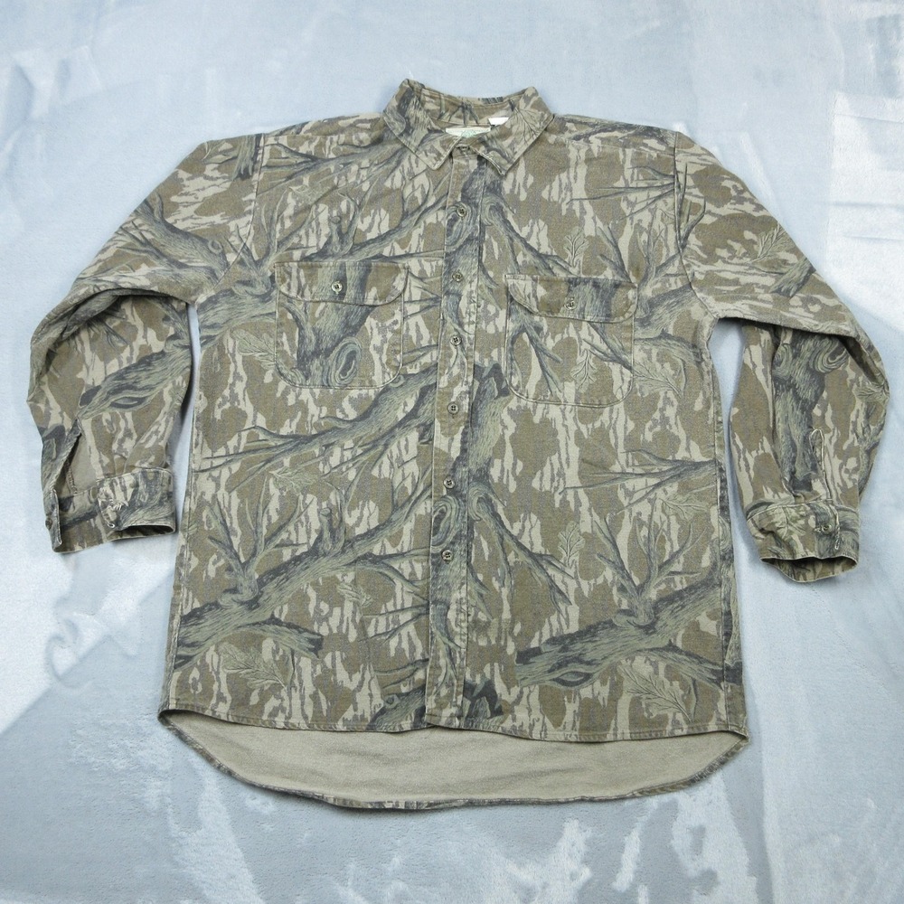 Vintage Mossy Oak Shirt Mens‎ Large Long Sleeve Camo Button Front Made USA 90s